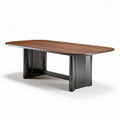 Oval dining table with wooden top and metal base 200 x 100 x 75cm