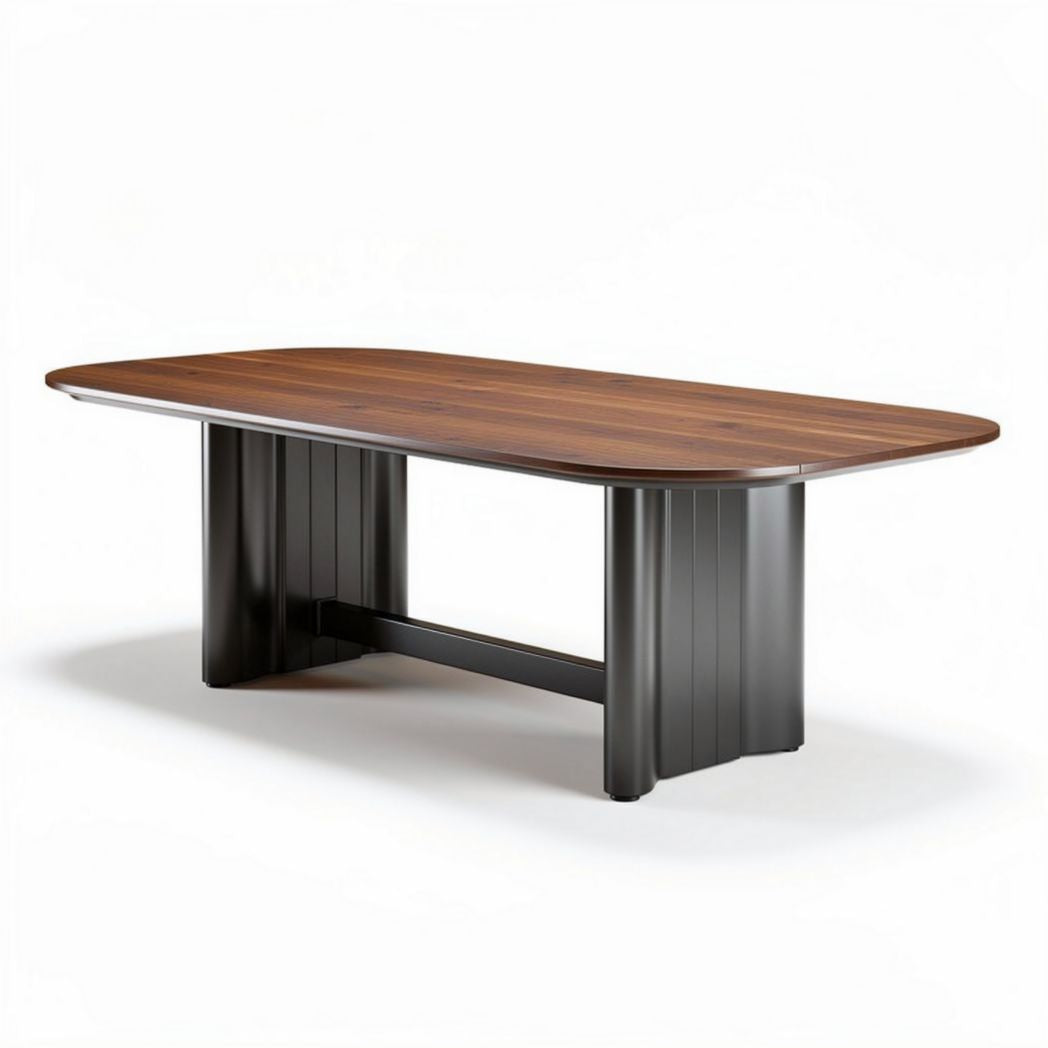 Oval dining table with wooden top and metal base 200 x 100 x 75cm