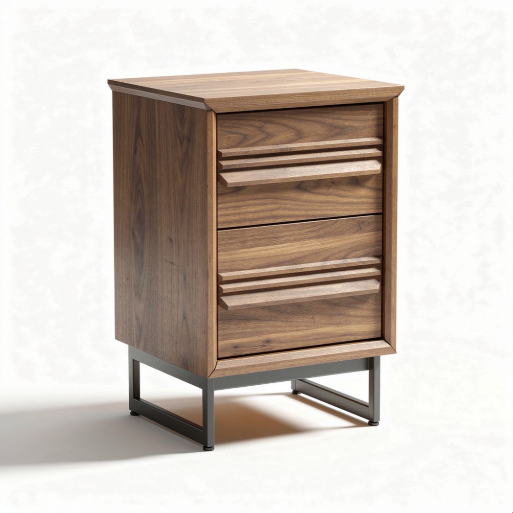 Wooden nightstand with three drawers and metal base 45 x 40 x 60cm