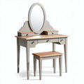 Vanity table with mirror and stool set in gray and natural wood finish 90 x 40 x 140cm