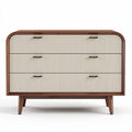 Mid-century modern dresser with three drawers in white and walnut finish 100 x 50 x 75cm