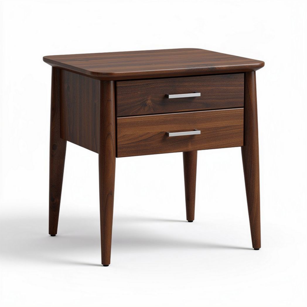 Wooden nightstand with two drawers and a rich walnut finish 50 x 40 x 60cm