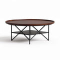 Round coffee table with wood top and black metal frame 80 x 80 x 40cm