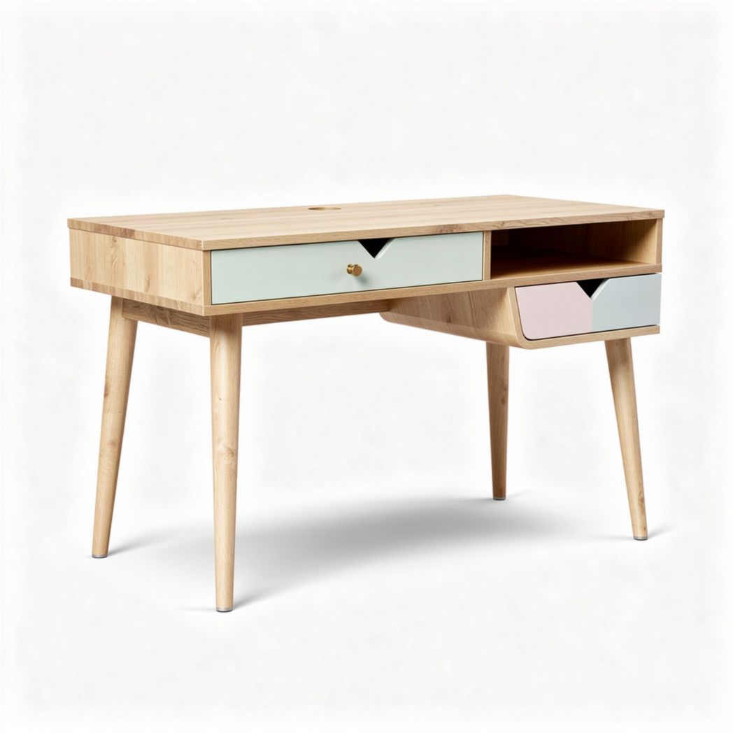 Bamboo writing desk with drawers and colorful accents 120 x 60 x 75cm