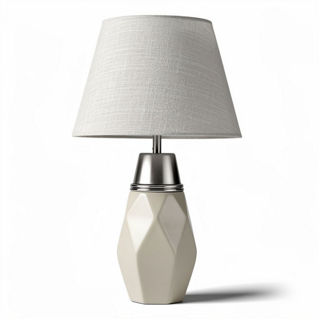 Geometric table lamp with fabric shade and ceramic base 25 x 25 x 50cm