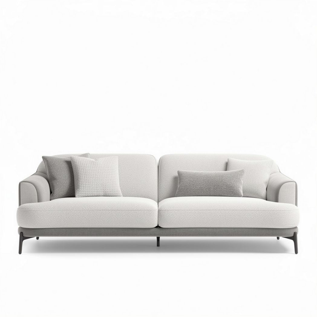 Fabric sofa with three cushions in light gray 210 x 90 x 85cm for living room