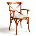 Wooden cross-back dining chair with upholstered seat in beige 45 x 55 x 85cm