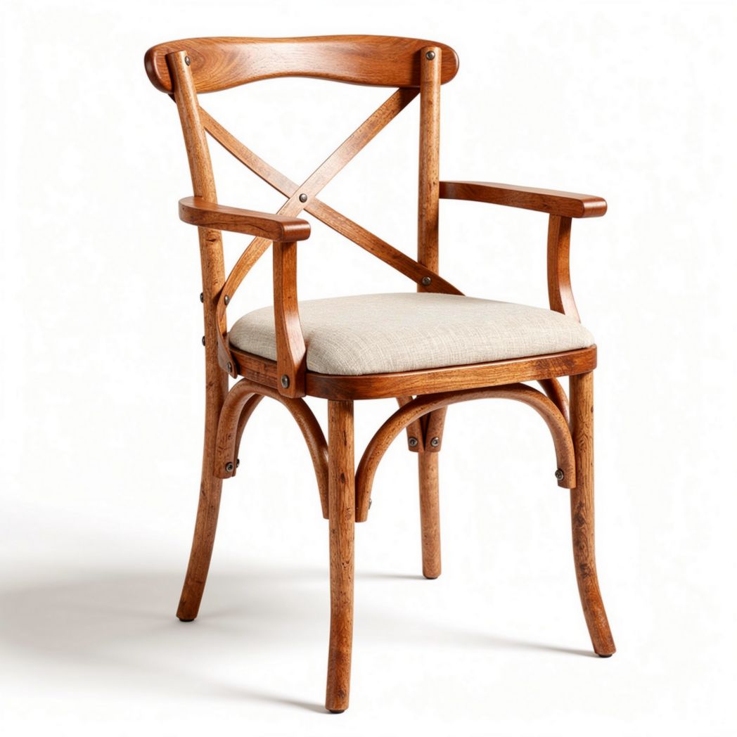 Wooden cross-back dining chair with upholstered seat in beige 45 x 55 x 85cm