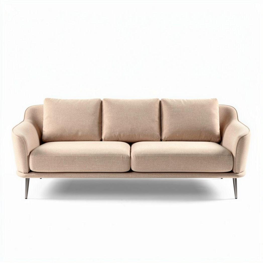 Fabric sofa for living room with three seats in light beige color 200 x 90 x 85cm