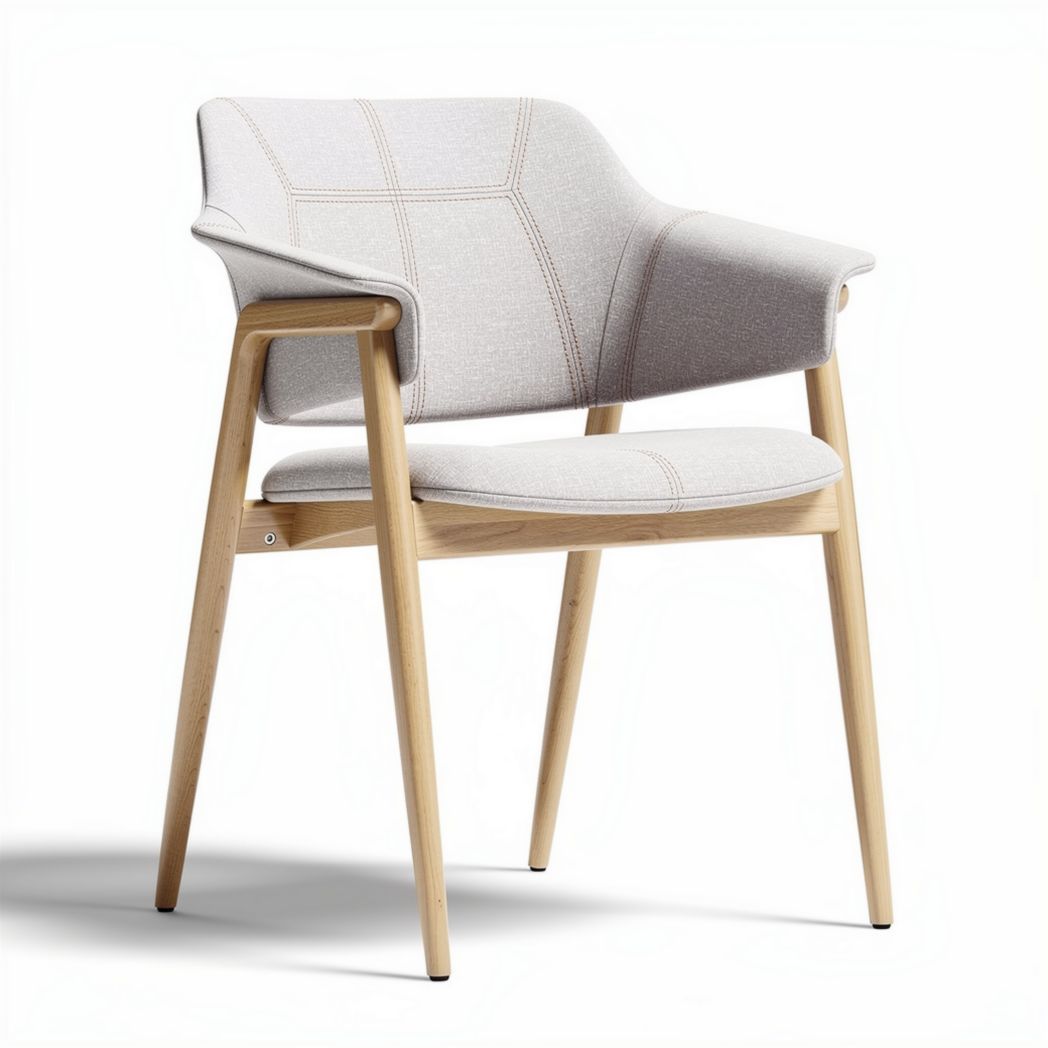 Upholstered armchair with wooden legs in light gray fabric 60 x 55 x 80cm