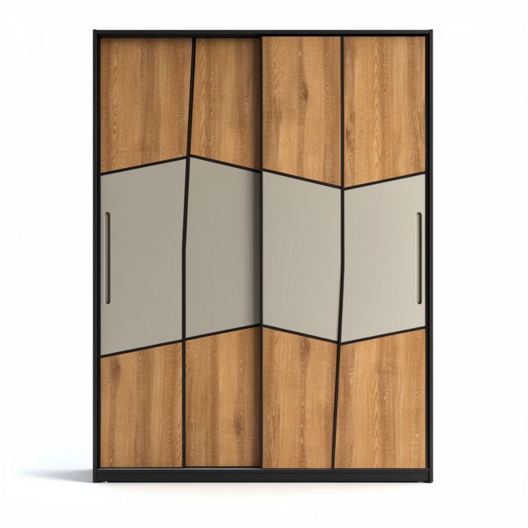 Modern wooden sliding wardrobe with metal frame 180 x 120 x 60cm