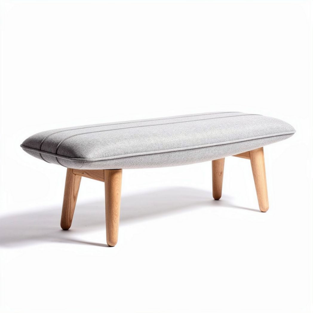 Modern upholstered bench in grey fabric with wooden legs 120 x 40 x 40cm